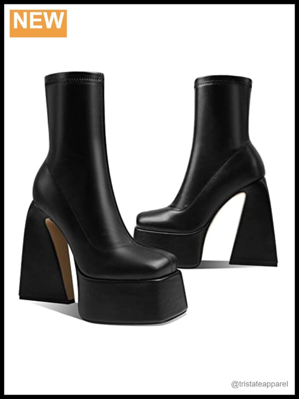Women's Chunky High Heel Square Toe Mid Calf Boots Faux Leather Side Zipper